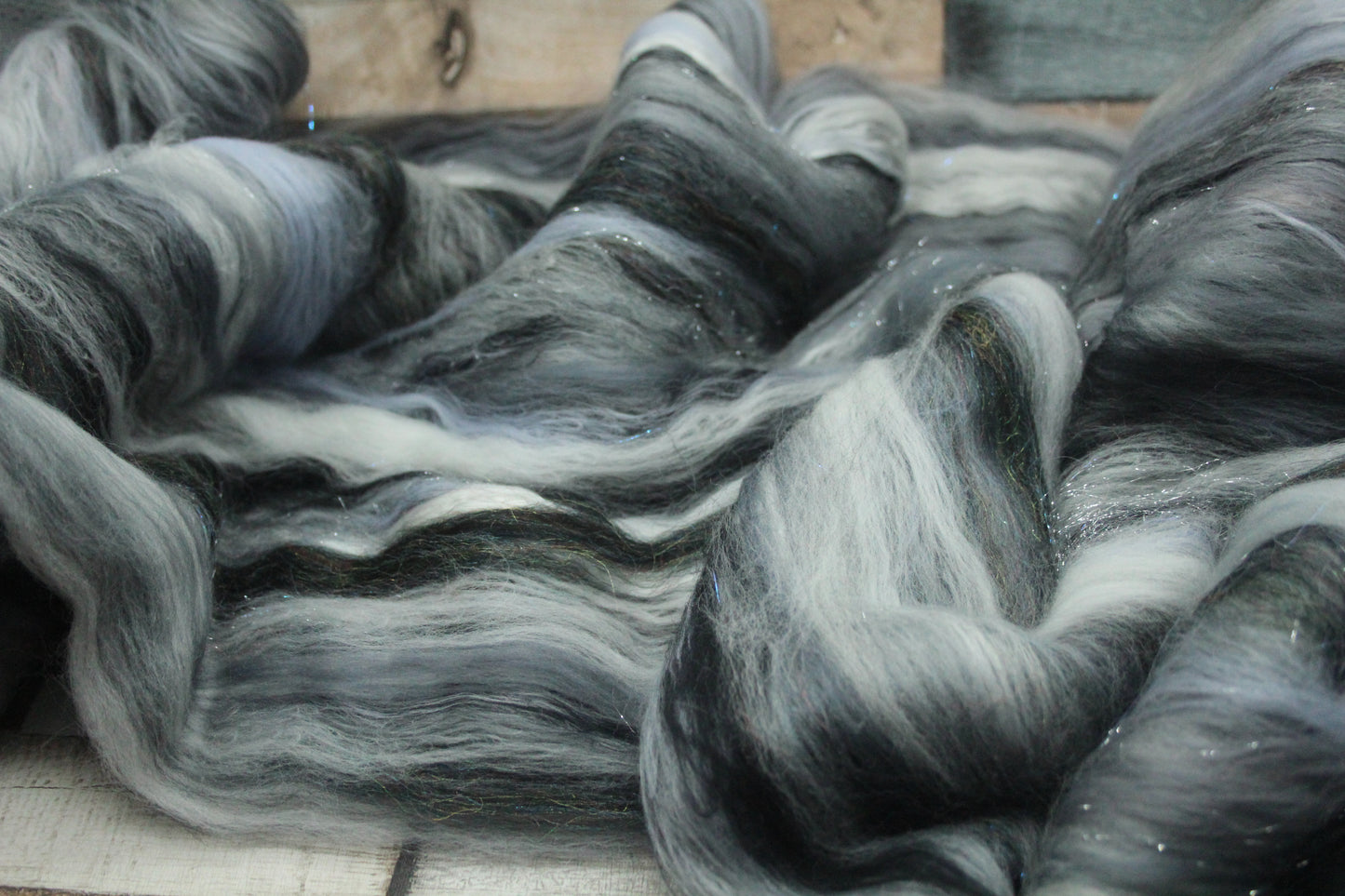 Merino Art Batt  - Black Grey White  -  92 grams 3.2 oz - Wool for felting, spinning and weaving