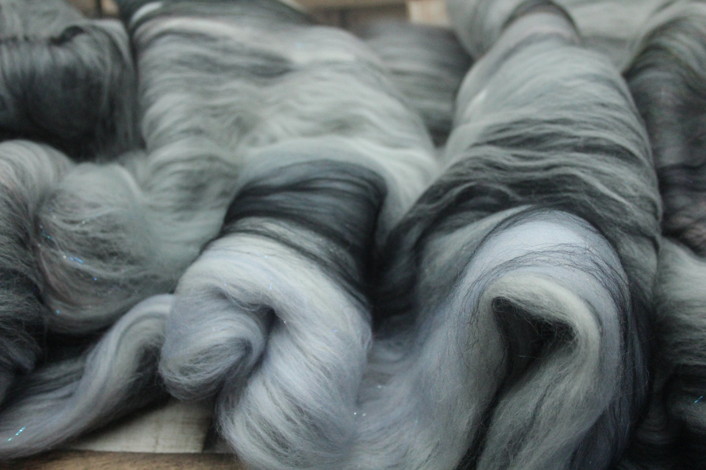 Merino Art Batt  - Black Grey White  -  92 grams 3.2 oz - Wool for felting, spinning and weaving