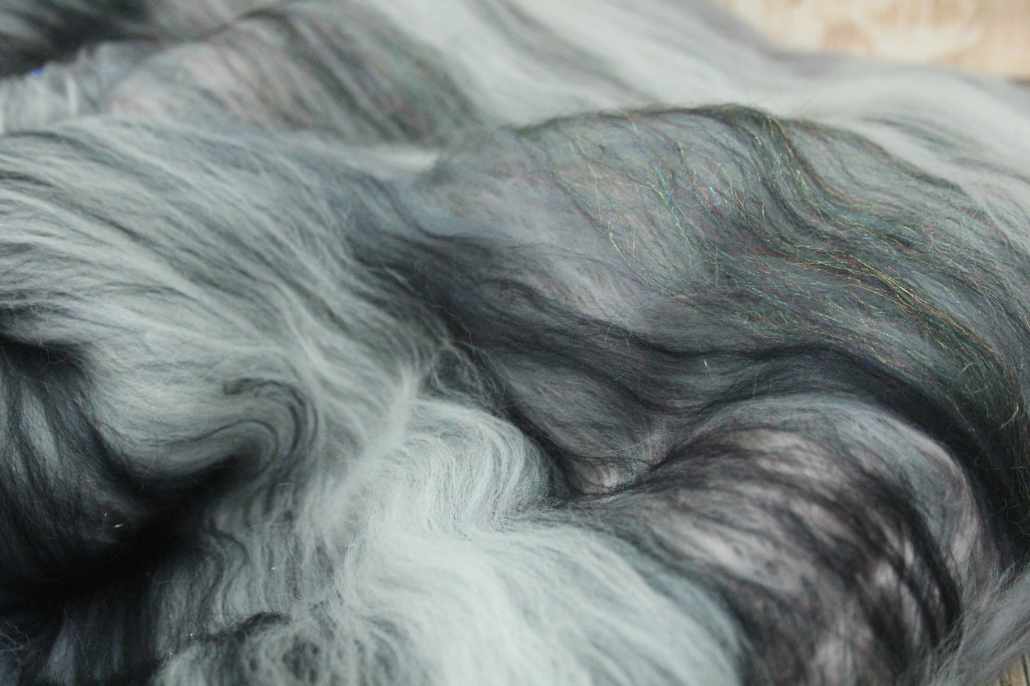 Merino Art Batt  - Black Grey White  -  92 grams 3.2 oz - Wool for felting, spinning and weaving