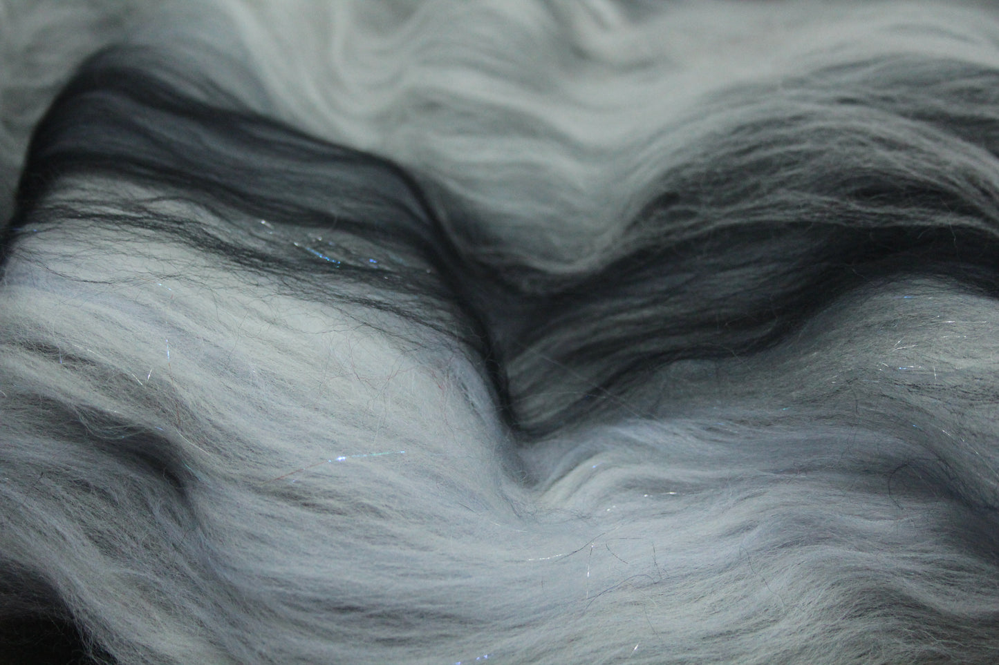 Merino Art Batt  - Black Grey White  -  92 grams 3.2 oz - Wool for felting, spinning and weaving