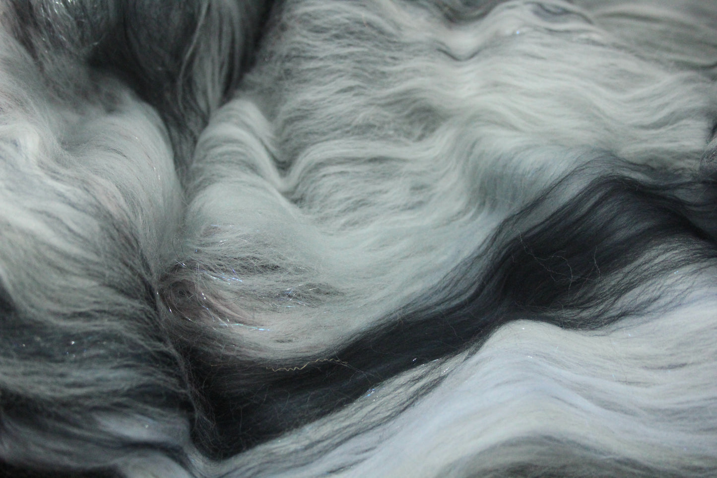Merino Art Batt  - Black Grey White  -  92 grams 3.2 oz - Wool for felting, spinning and weaving