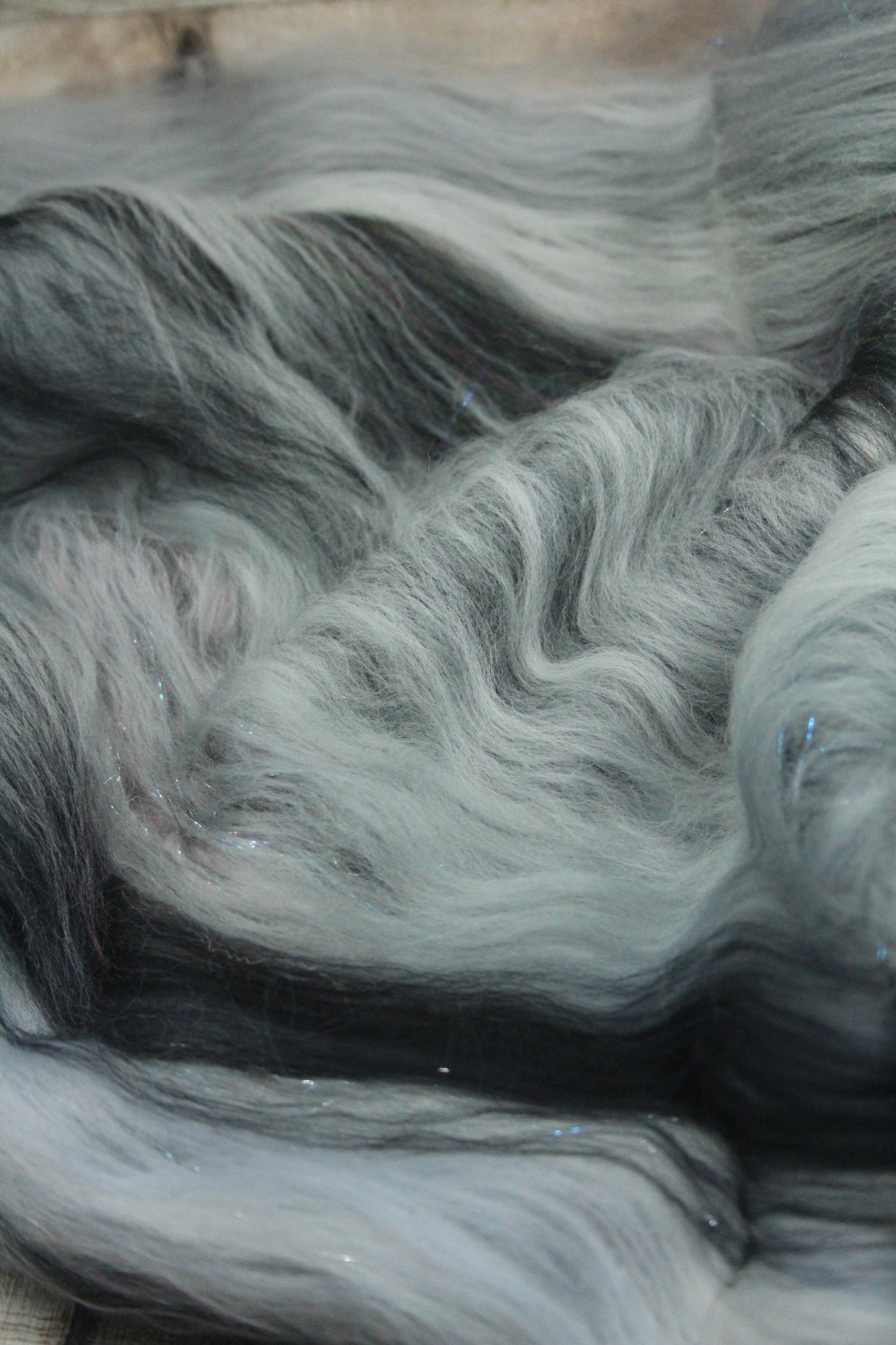 Merino Art Batt  - Black Grey White  -  92 grams 3.2 oz - Wool for felting, spinning and weaving