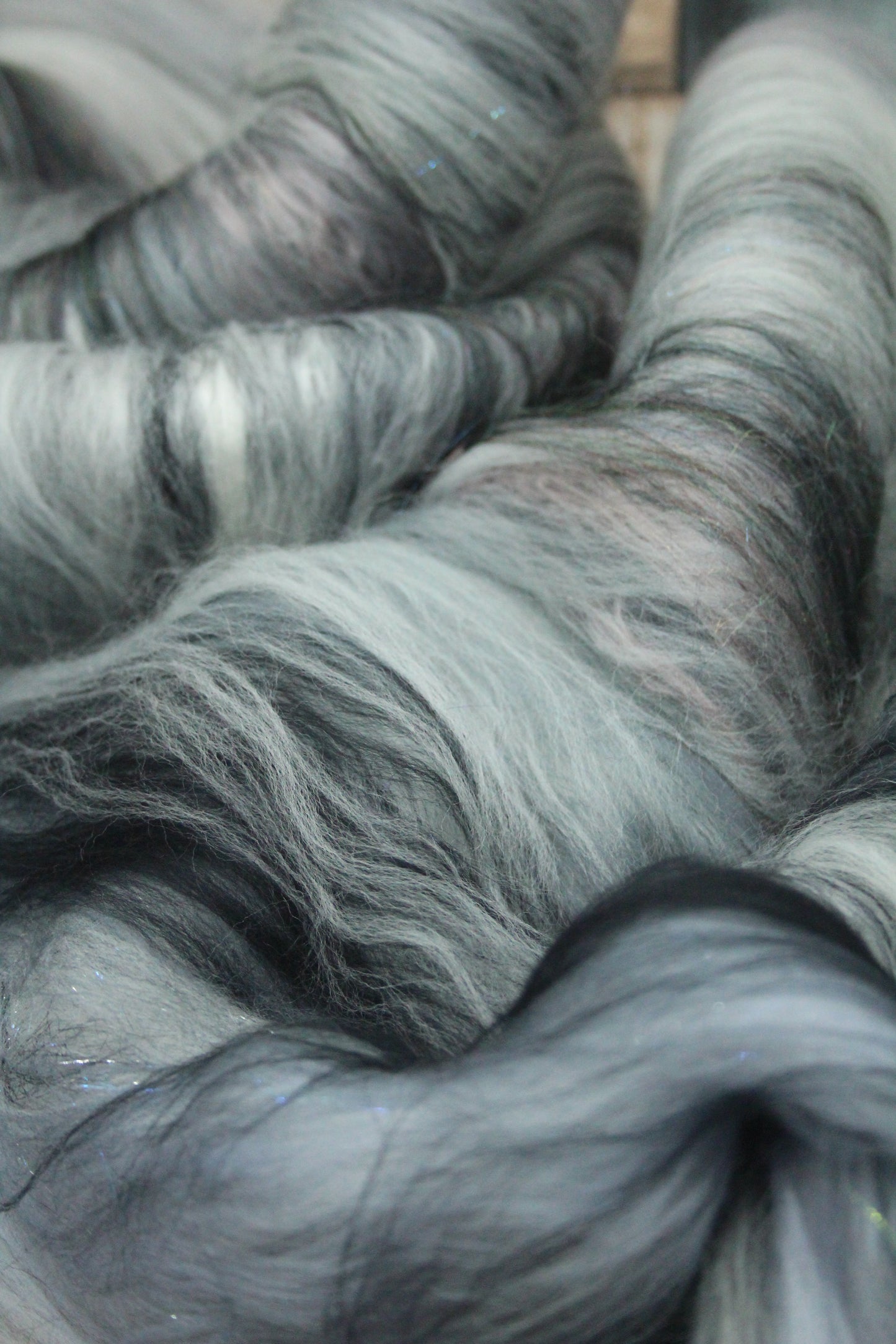 Merino Art Batt  - Black Grey White  -  92 grams 3.2 oz - Wool for felting, spinning and weaving
