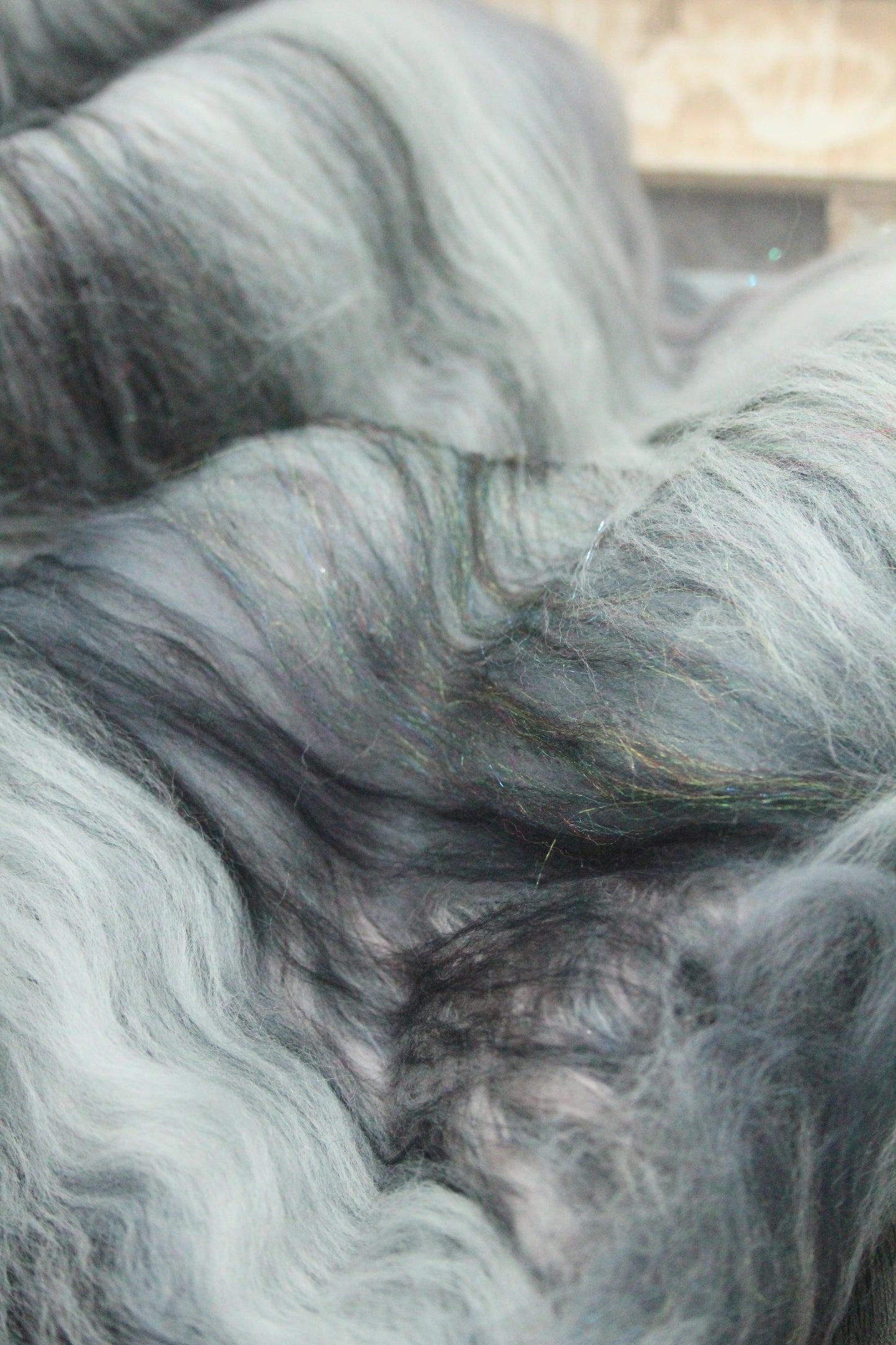 Merino Art Batt  - Black Grey White  -  92 grams 3.2 oz - Wool for felting, spinning and weaving