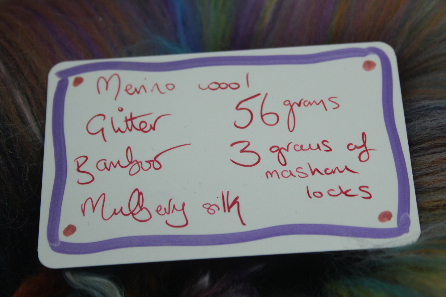 Merino Art Batt  - Green Purple Brown  -  56 grams 1.9 oz - 3 grams of locks - Wool for felting, spinning and weaving