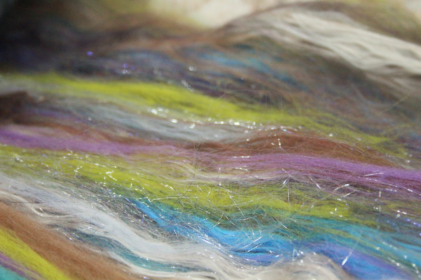 Merino Art Batt  - Green Purple Brown  -  56 grams 1.9 oz - 3 grams of locks - Wool for felting, spinning and weaving