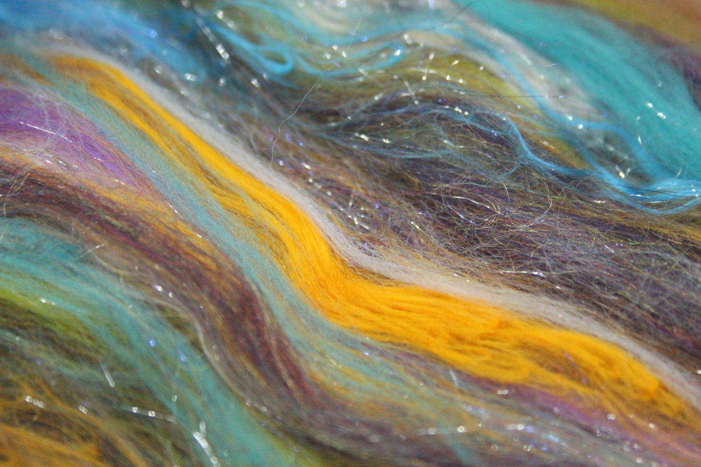 Merino Art Batt  - Green Purple Brown  -  56 grams 1.9 oz - 3 grams of locks - Wool for felting, spinning and weaving