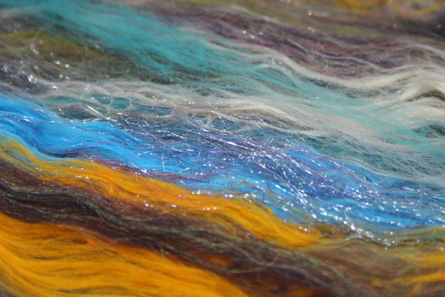 Merino Art Batt  - Green Purple Brown  -  56 grams 1.9 oz - 3 grams of locks - Wool for felting, spinning and weaving