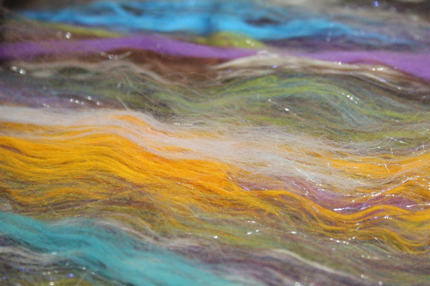 Merino Art Batt  - Green Purple Brown  -  56 grams 1.9 oz - 3 grams of locks - Wool for felting, spinning and weaving