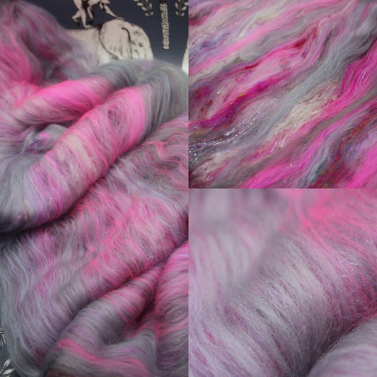 Merino Art Batt  - Grey Pink - 52 grams 1.8 oz - Wool for felting, spinning and weaving