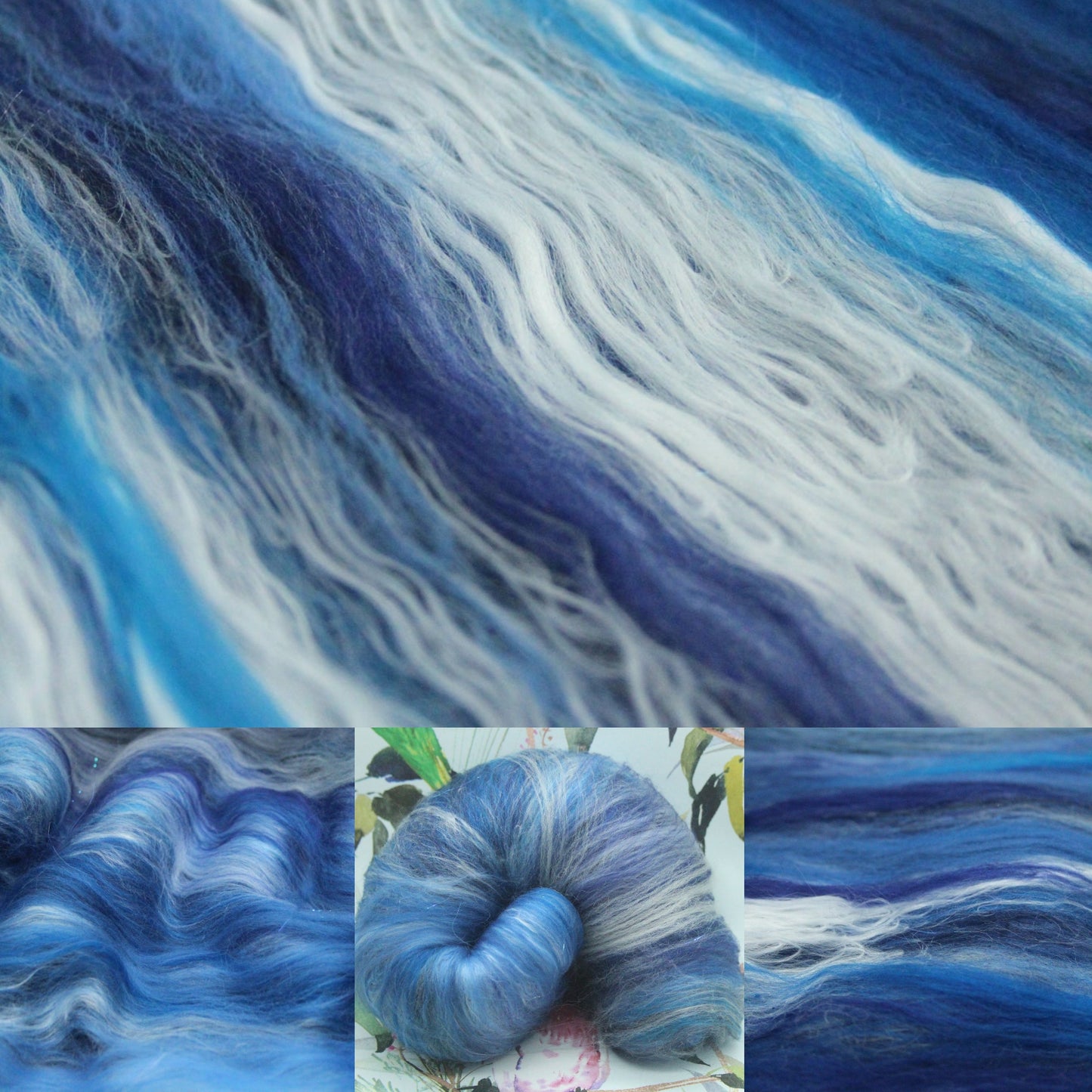 Merino Art Batt  - Blue White - 87 grams 3 oz - Wool for felting, spinning and weaving