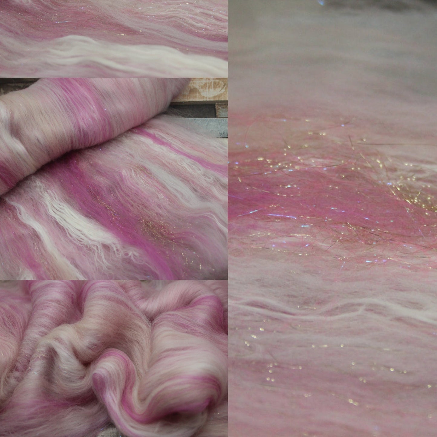 Merino Art Batt  - Pink White - 52 grams 1.8 oz - Wool for felting, spinning and weaving
