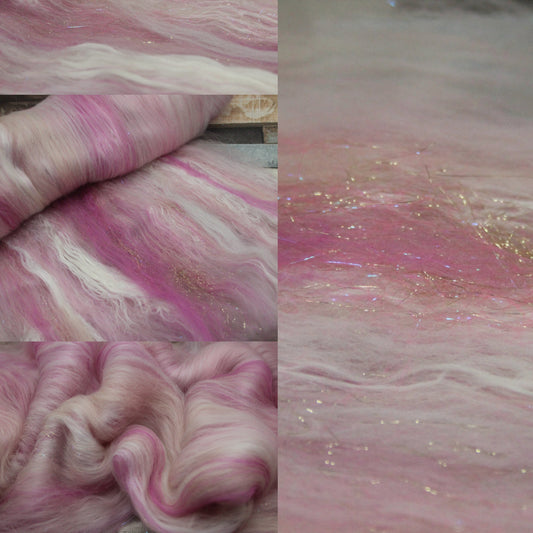 Merino Art Batt  - Pink White - 52 grams 1.8 oz - Wool for felting, spinning and weaving