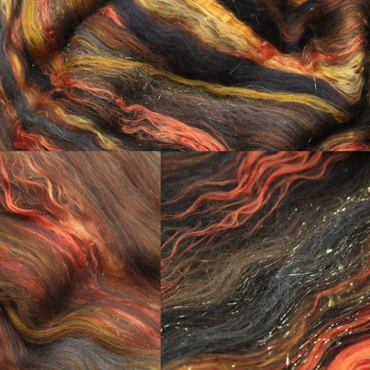 Merino Art Batt  - Black Brown  - 63 grams 2.2 oz - Wool for felting, spinning and weaving
