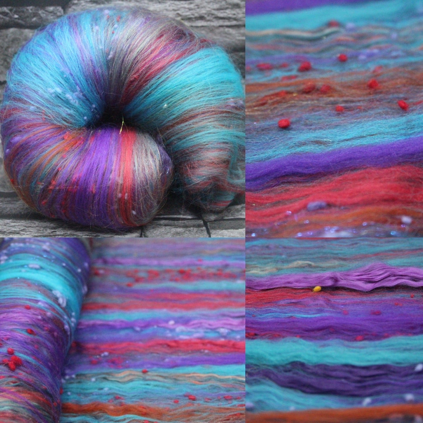 Merino Art Batt  - Purple Blue - NEPPS - 121 grams 4.2 oz - Wool for felting, spinning and weaving