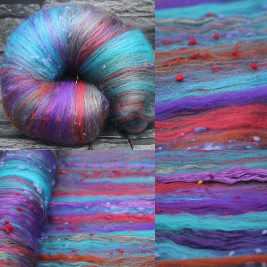 Merino Art Batt  - Purple Blue - NEPPS - 121 grams 4.2 oz - Wool for felting, spinning and weaving