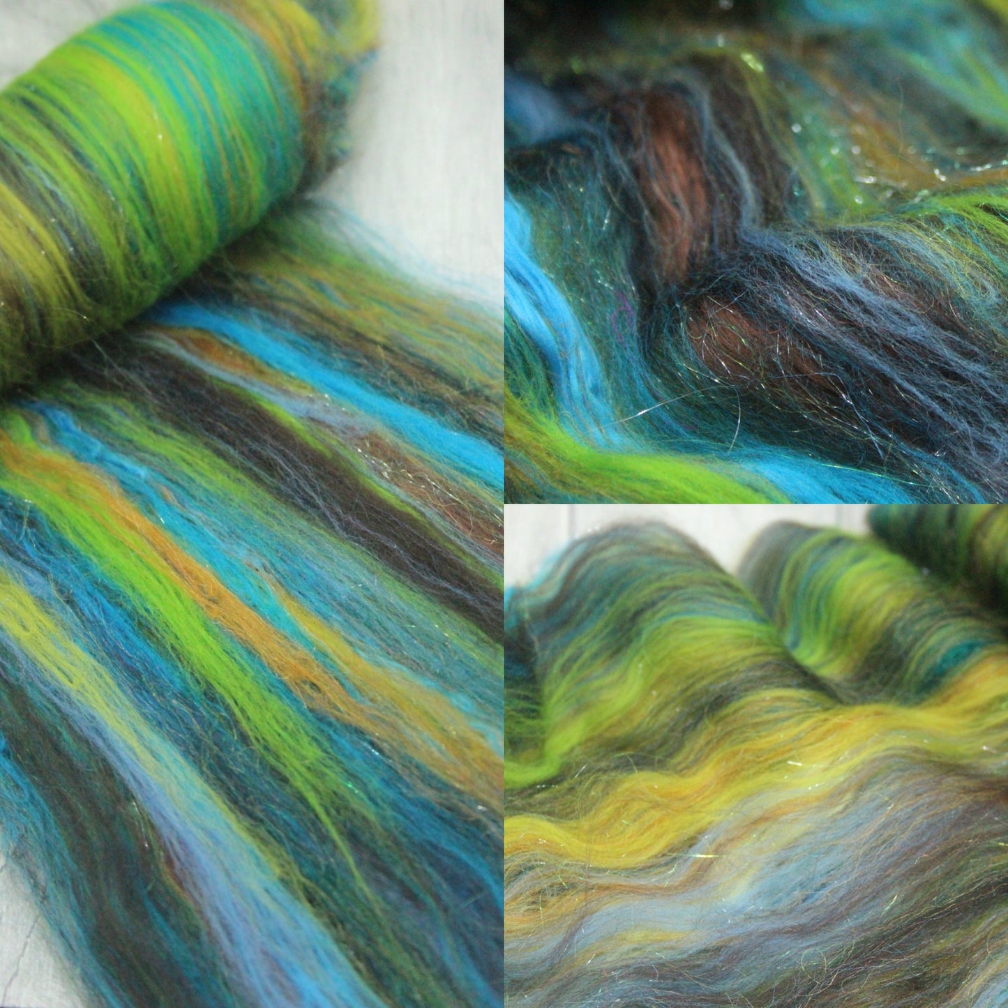 Merino Art Batt  - Brown Blue Black Brown - 39 grams 1.3 oz - Wool for felting, spinning and weaving