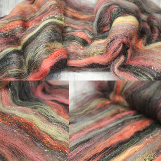 Merino Art Batt  - Brown Black Yellow - 36 grams 1.2 oz - Wool for felting, spinning and weaving