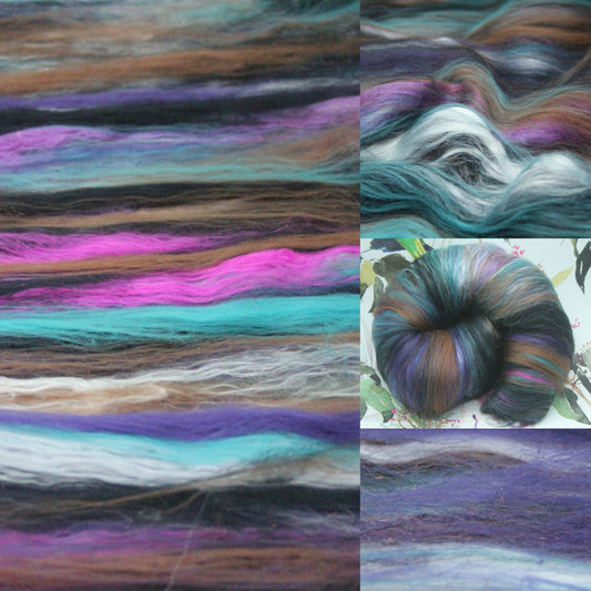 Supersoft Merino Art Batt  - Blue Black Brown Purple - 56 grams 1.9 oz - Wool for felting, spinning and weaving