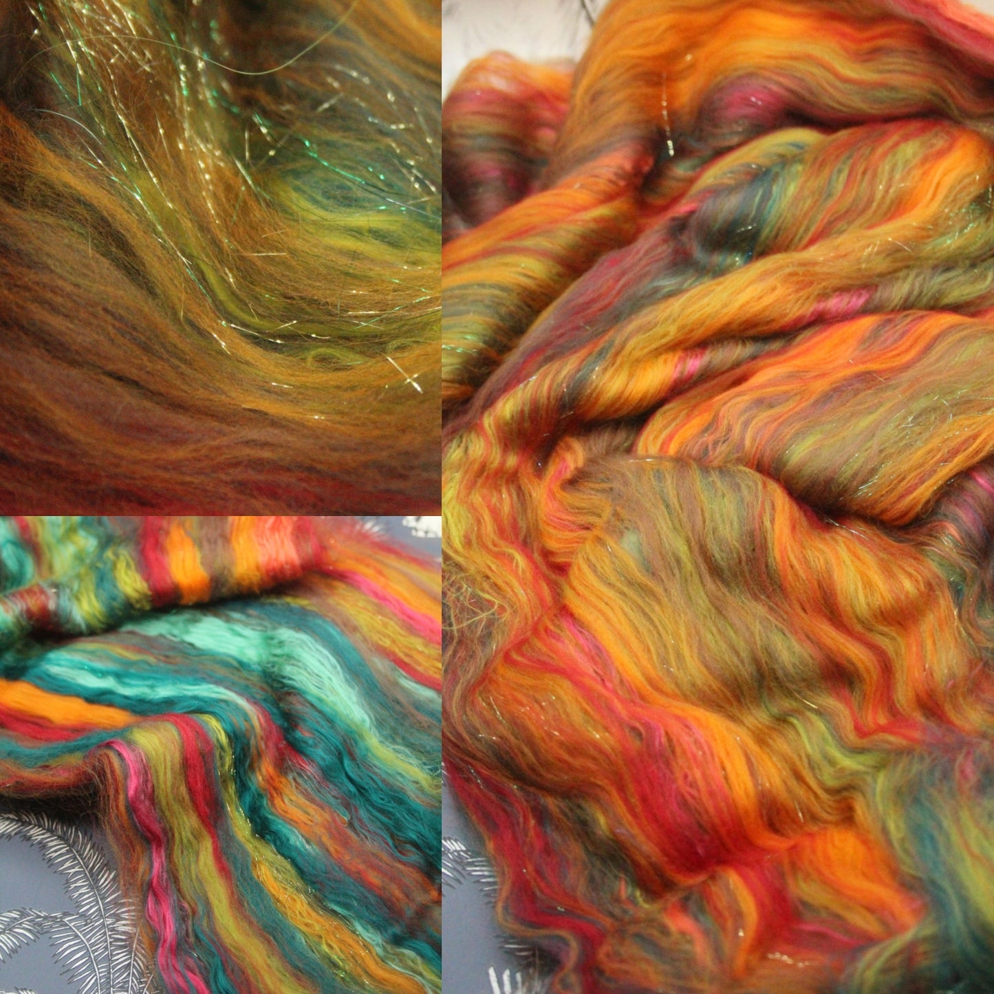 Supersoft Merino Art Batt  - Green Orange Red Brown - 35 grams 1.2 oz - Wool for felting, spinning and weaving