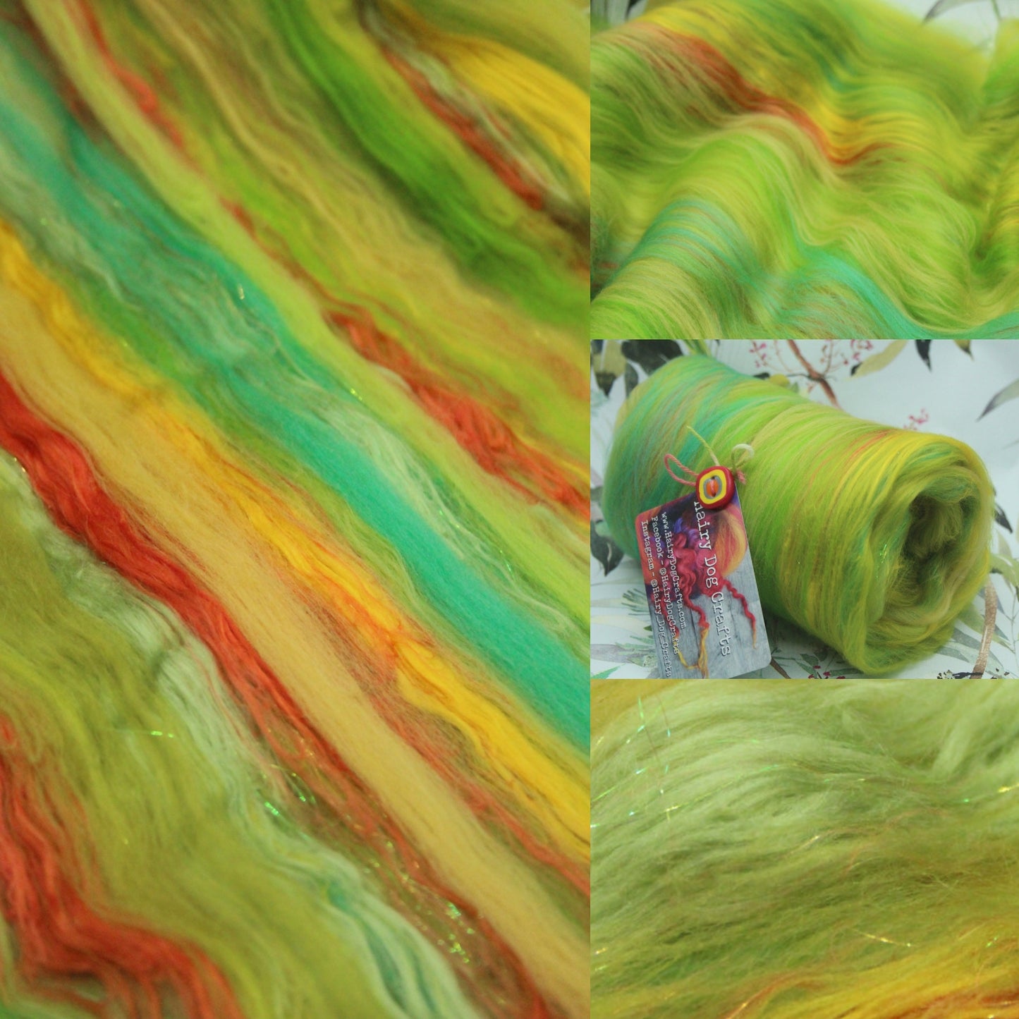 Merino Art Batt  -  Green Yellow - 66 grams 2.3 oz - Wool for felting, spinning and weaving
