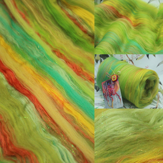 Merino Art Batt  -  Green Yellow - 66 grams 2.3 oz - Wool for felting, spinning and weaving