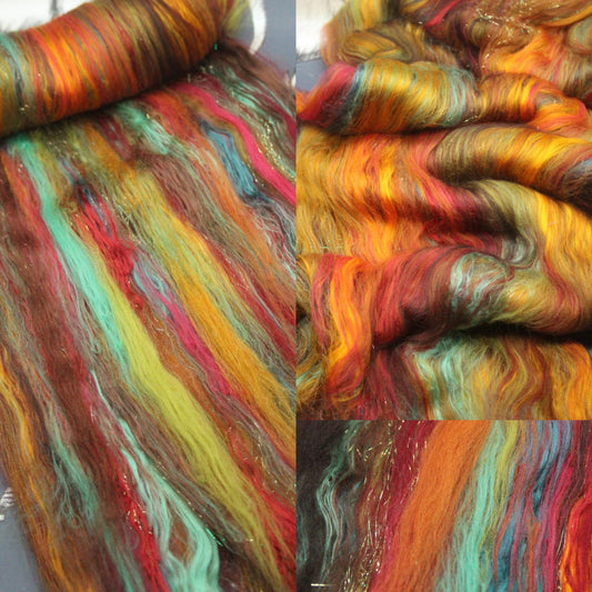 Merino Art Batt - Autumnal - 61 grams 2.1 oz - Wool for felting, spinning and weaving