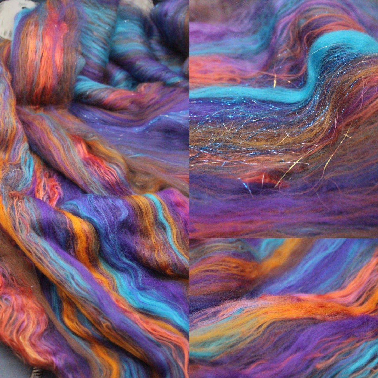Supersoft Merino Art Batt - Blue Purple Orange Brown - 42 grams 1.4 oz - Wool for felting, spinning and weaving