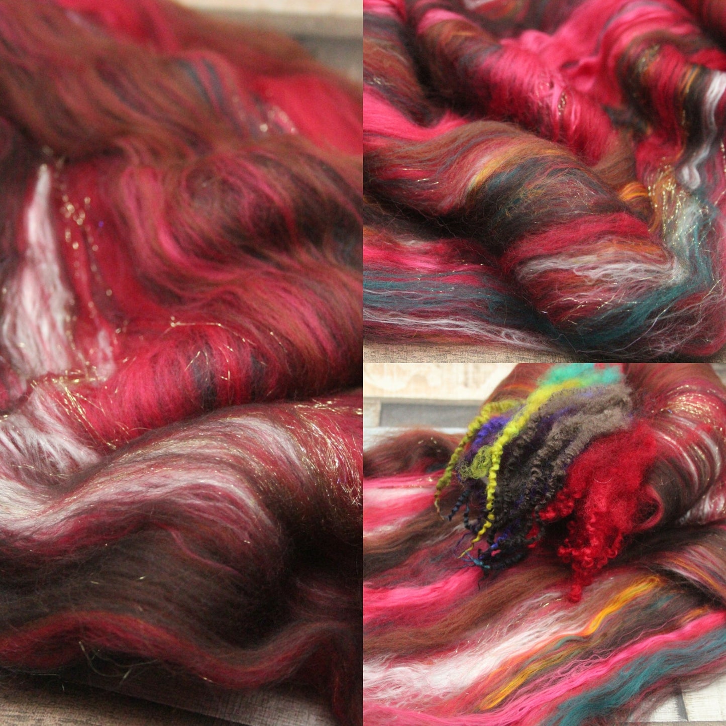 Merino Art Batt  - Green Red  -  70 grams 2.4 oz - 3 grams of locks - Wool for felting, spinning and weaving