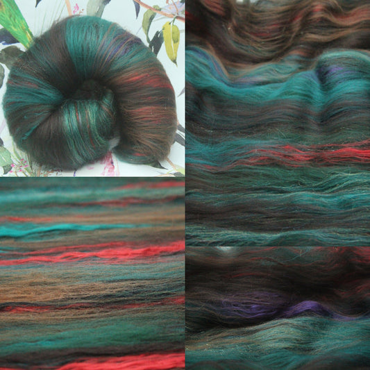 Merino Art Batt  - Green Brown - 72 grams 2.5 oz - Wool for felting, spinning and weaving