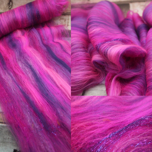 Merino Art Batt  - Pink Purple  - 42 grams 1.4 oz - Wool for felting, spinning and weaving