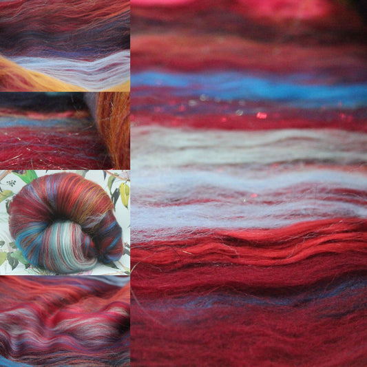 Merino Art Batt  - Red - 101 grams 3.5 oz - Wool for felting, spinning and weaving