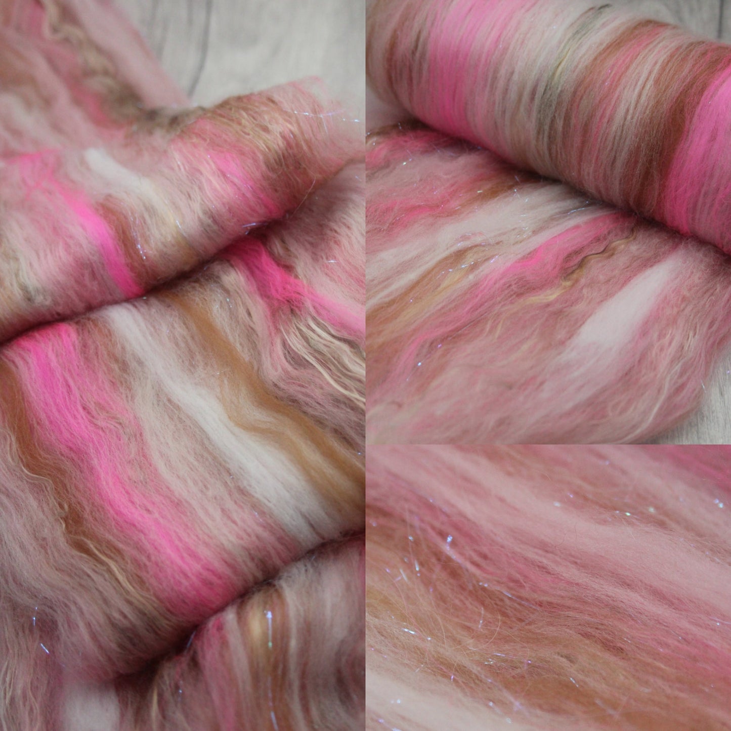 Merino Art Batt  - Brown White Pink - 42 grams 1.4 oz - Wool for felting, spinning and weaving
