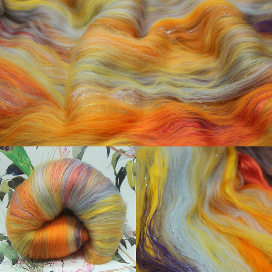 Supersoft Merino Art Batt  - Orange Yellow Blue - 63 grams 2.2 oz - Wool for felting, spinning and weaving