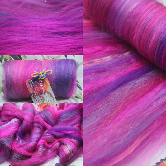 Merino Art Batt  -  Pink Purple - 70 grams 2.4 oz - Wool for felting, spinning and weaving
