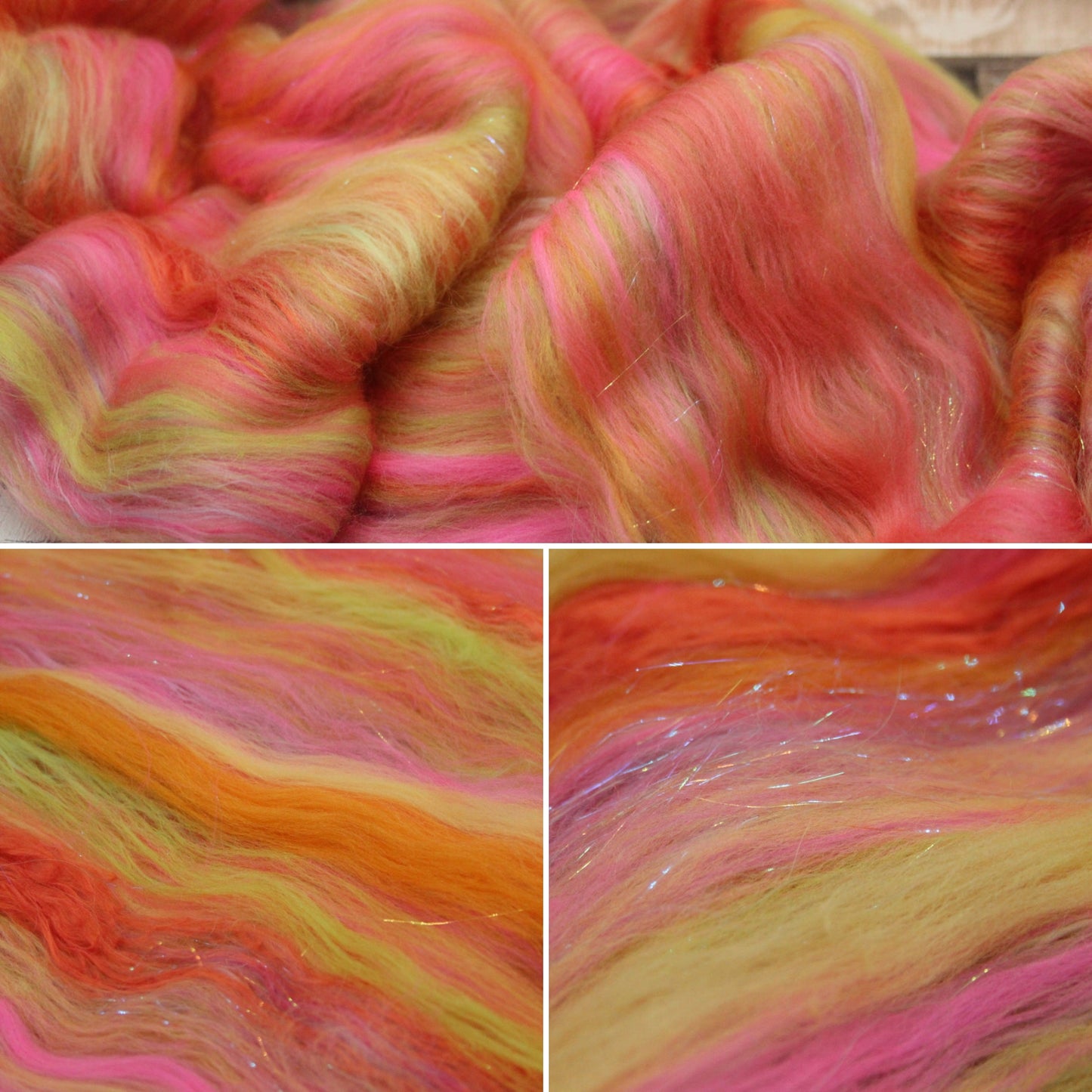 Merino Art Batt  - Orange Pink Yellow Green -  51 grams 1.7 oz - Wool for felting, spinning and weaving