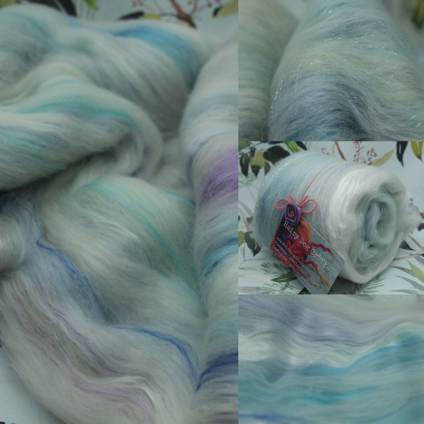 Merino Art Batt  -  White Blue Purple - 91 grams 3.2 oz - Wool for felting, spinning and weaving