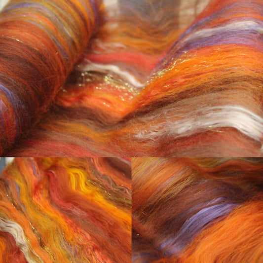 Merino Art Batt  - Orange Brown - 75 grams 2.6 oz - Wool for felting, spinning and weaving