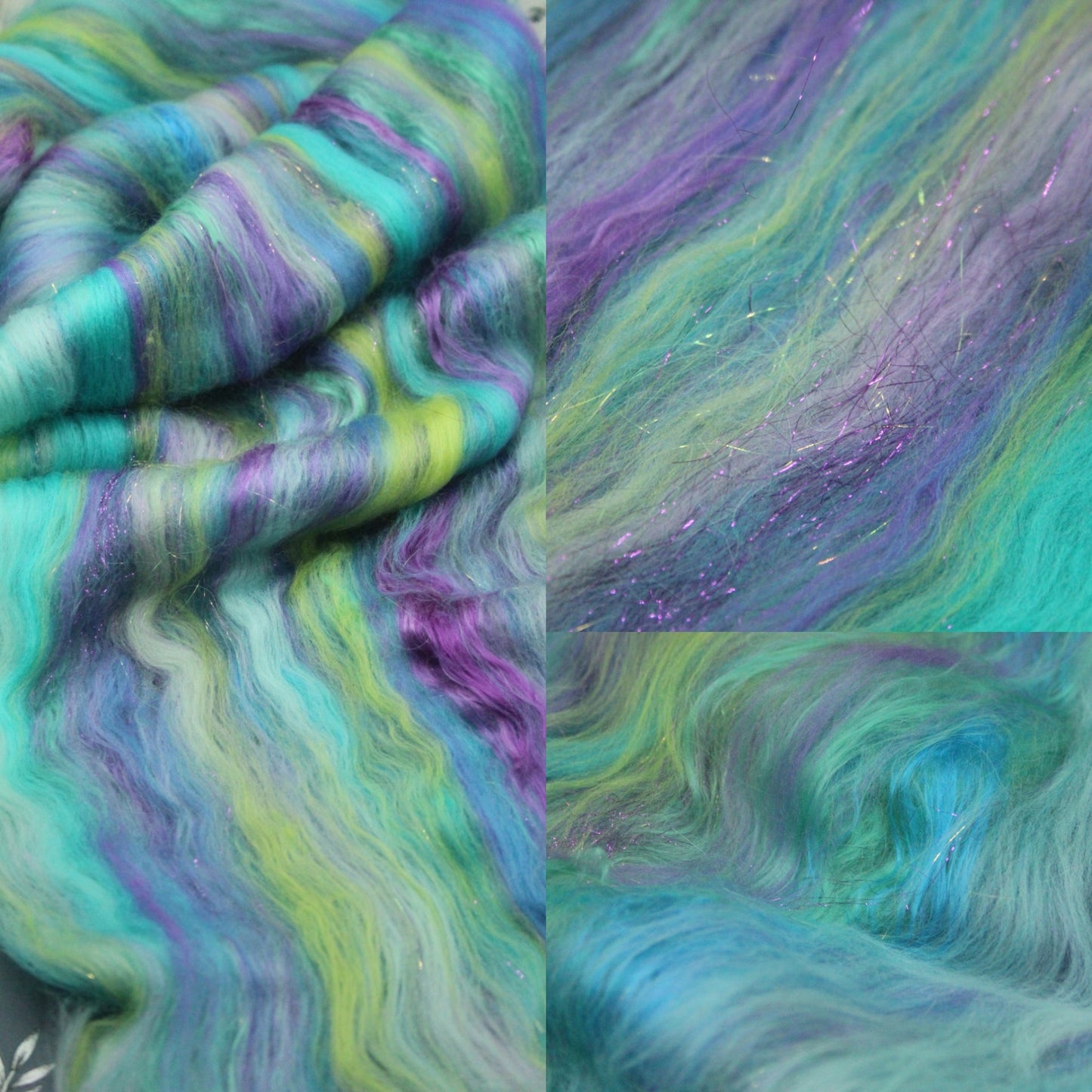 Merino Art Batt  - Green Aqua Blue Purple - 48 grams 1.6 oz - Wool for felting, spinning and weaving