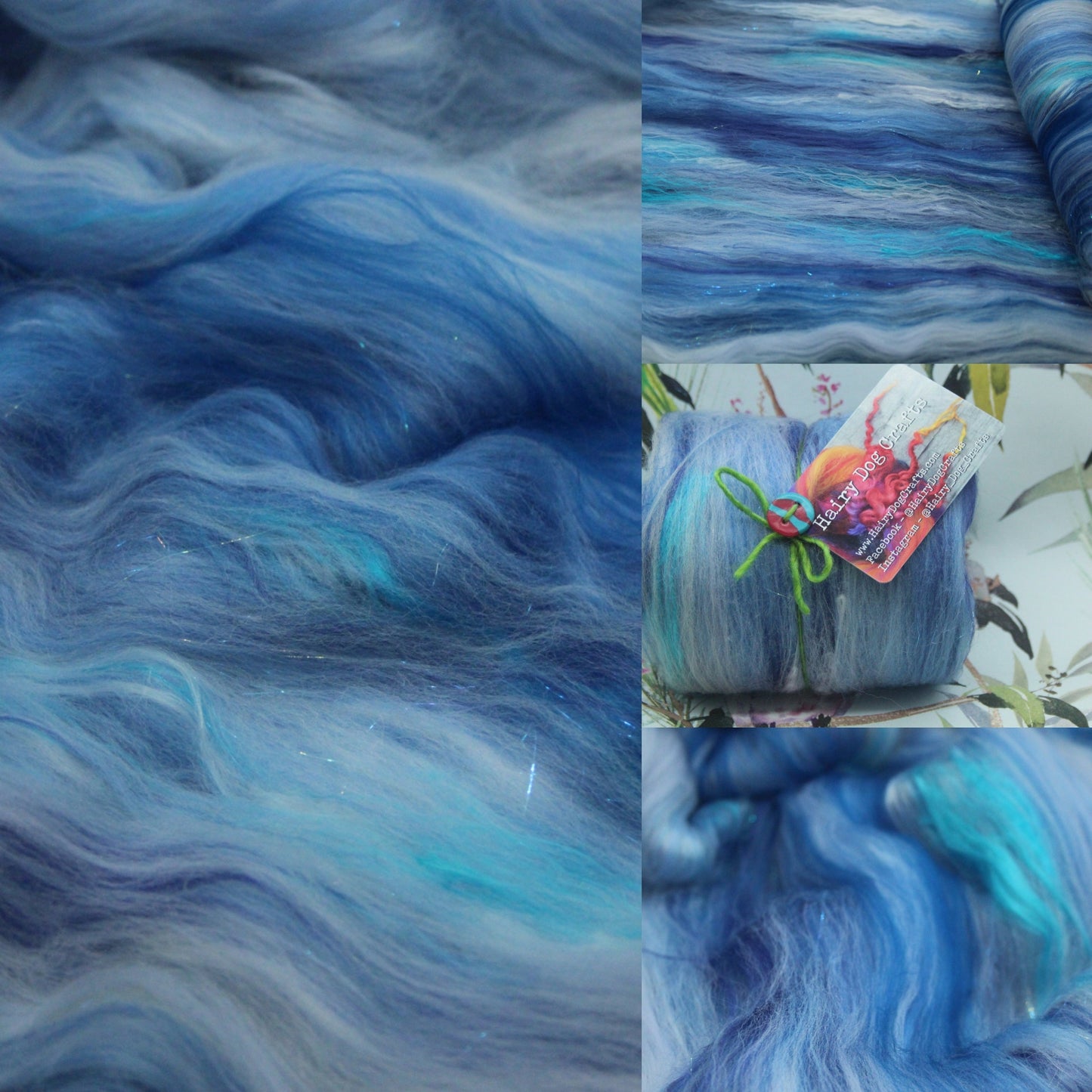 Merino Art Batt  - Blue White - 83 grams 2.9 oz - Wool for felting, spinning and weaving