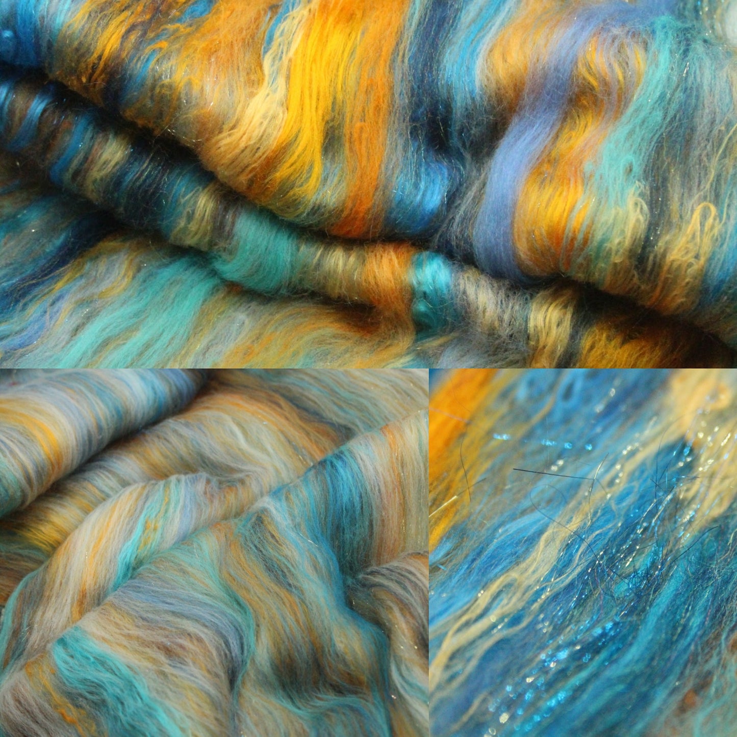 Merino Art Batt  -  Blue Orange  - 61 grams 2.1 oz - Wool for felting, spinning and weaving
