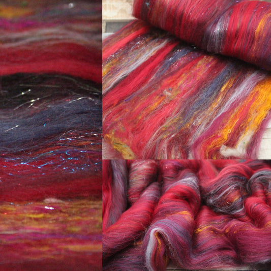 Merino Art Batt  - Purple Red - 68 grams 2.3 oz - Wool for felting, spinning and weaving
