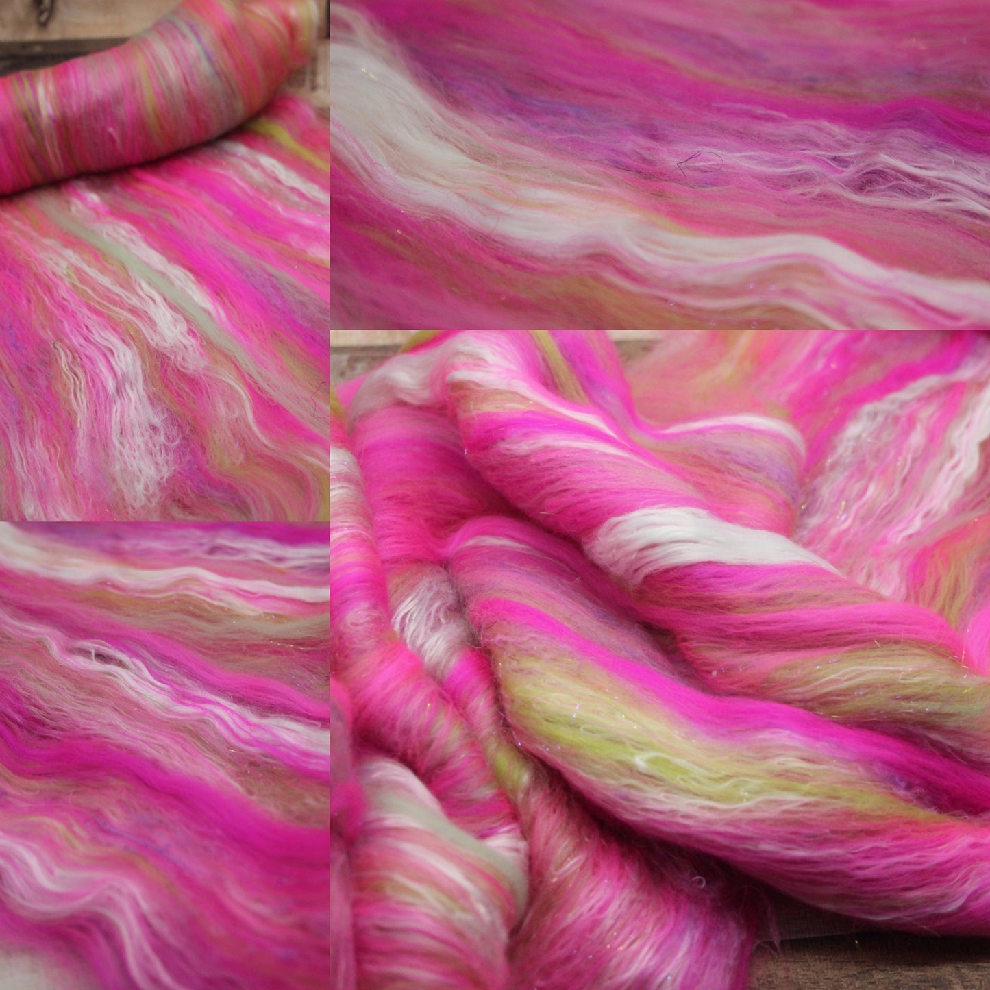 Merino Art Batt  - Pink Green  - 68 grams 2.3 oz - Wool for felting, spinning and weaving