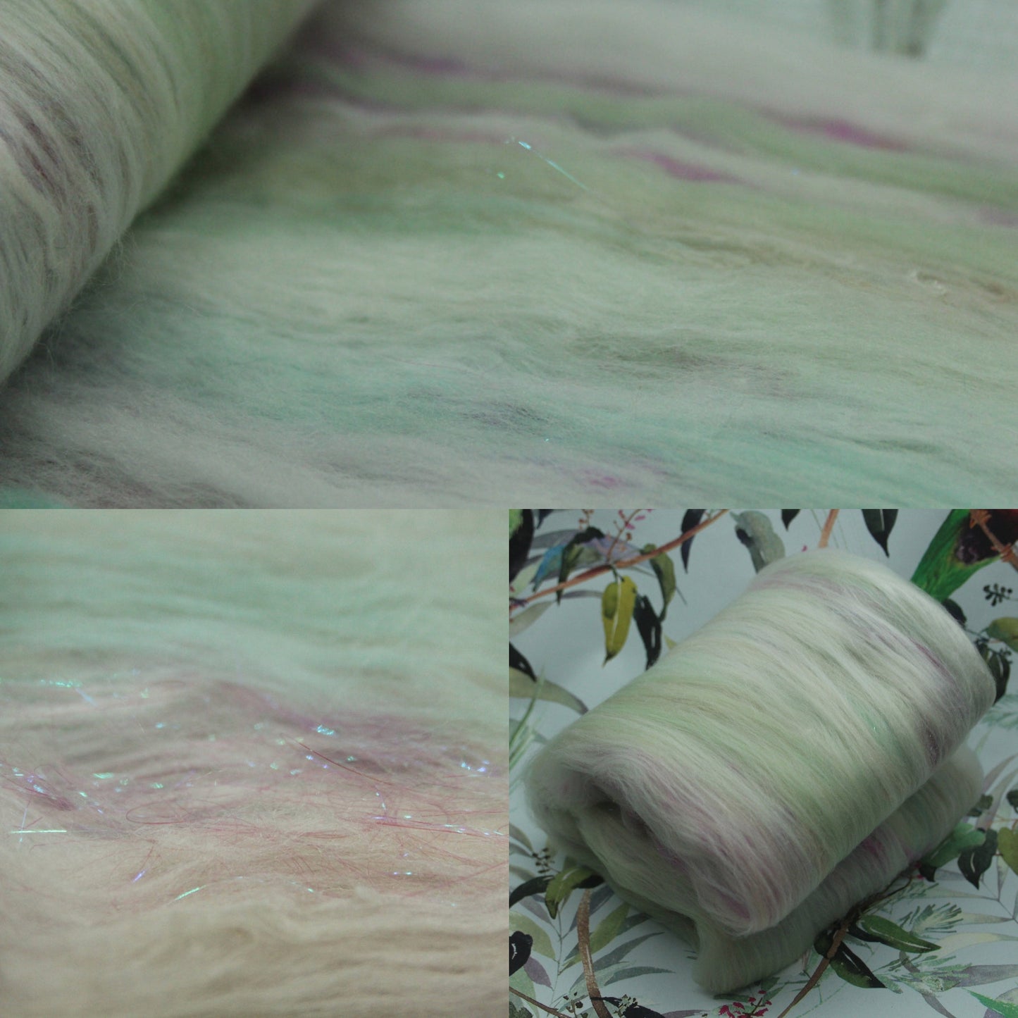 Merino Art Batt  -  White Aqua - 65 grams 2.2 oz - Wool for felting, spinning and weaving