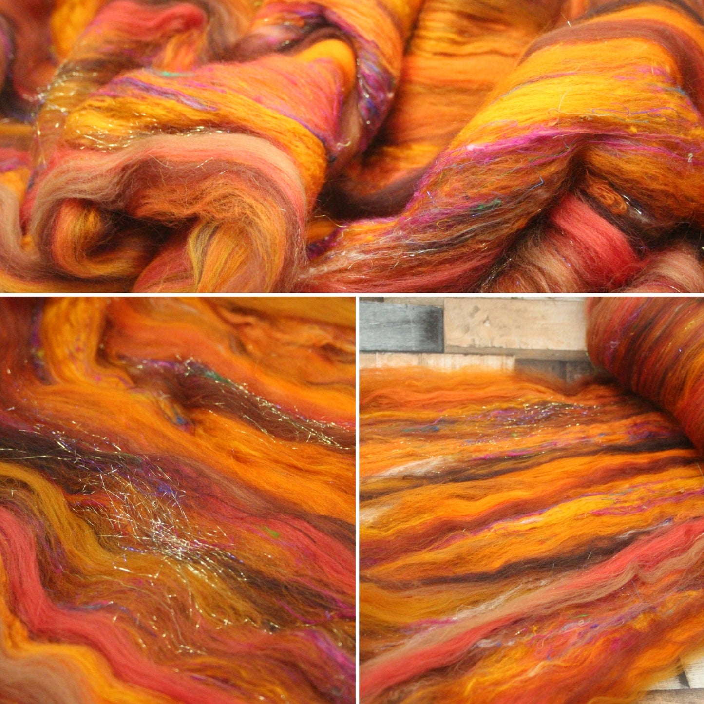 Merino Art Batt  - Orange Brown -  72 grams 2.5 oz - Wool for felting, spinning and weaving
