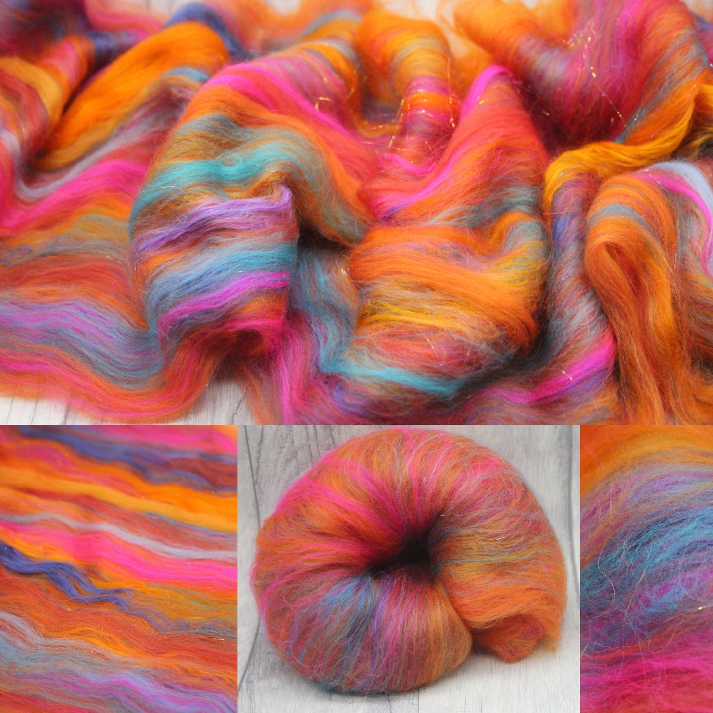 Merino Art Batt  - Orange Pink - 36 grams 1.2 oz - Wool for felting, spinning and weaving