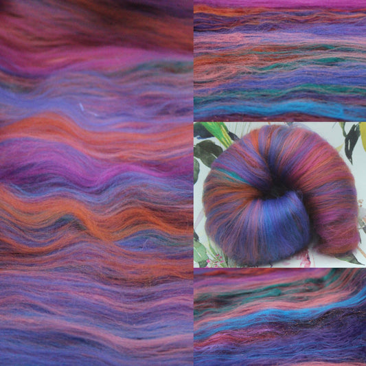 Merino Art Batt  - Ultraviolet Brown Blue Pink - 59 grams 2 oz - Wool for felting, spinning and weaving