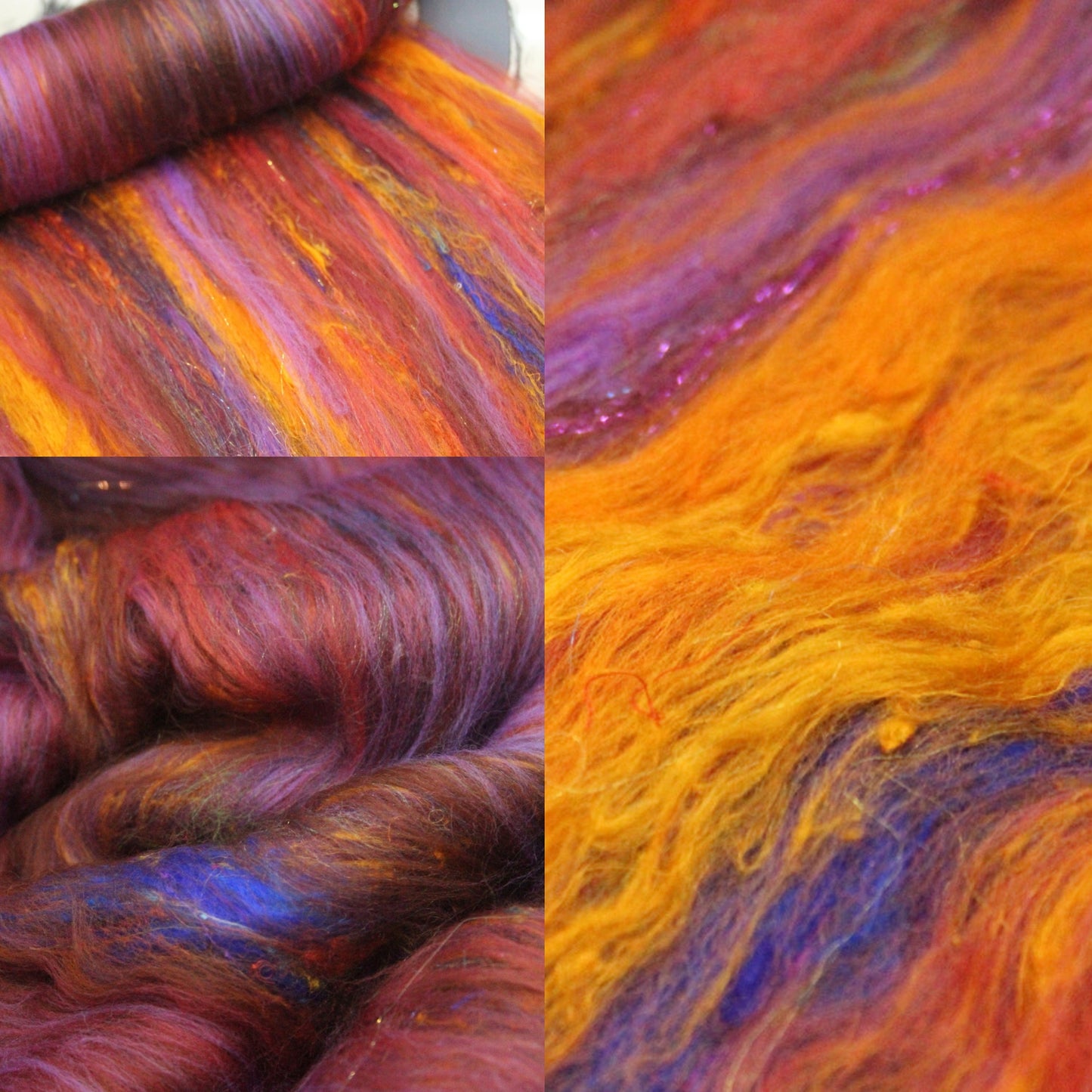 Merino Art Batt  -  Orange Purple Brown - 57 grams 2 oz - Wool for felting, spinning and weaving