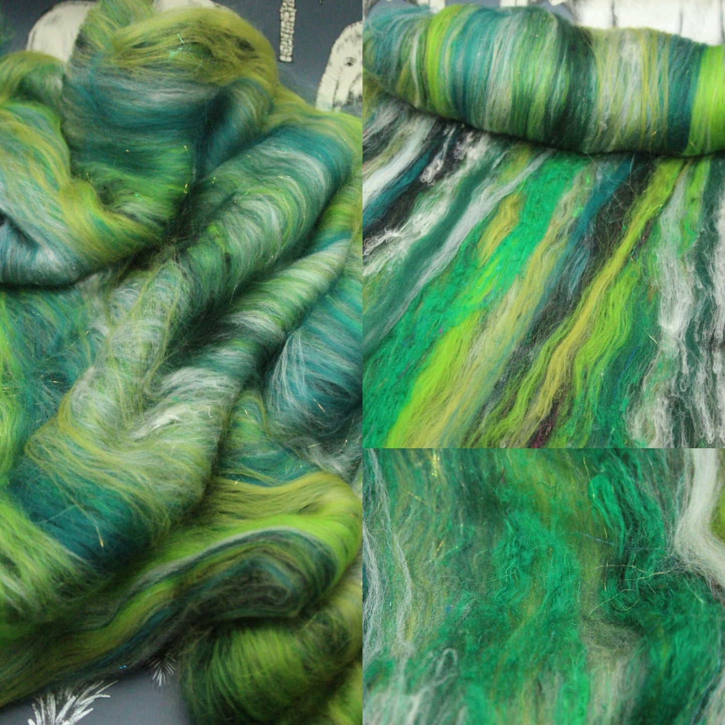 Merino Art Batt  -  Green - 58 grams 2 oz - Wool for felting, spinning and weaving
