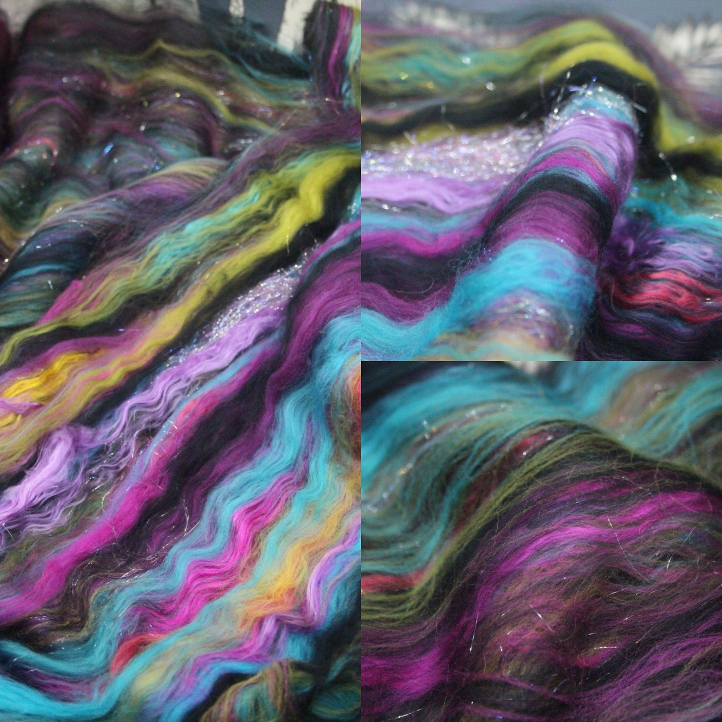 Supersoft Merino Art Batt  - Black Pink Purple Blue - 36 grams 1.2 oz - Wool for felting, spinning and weaving